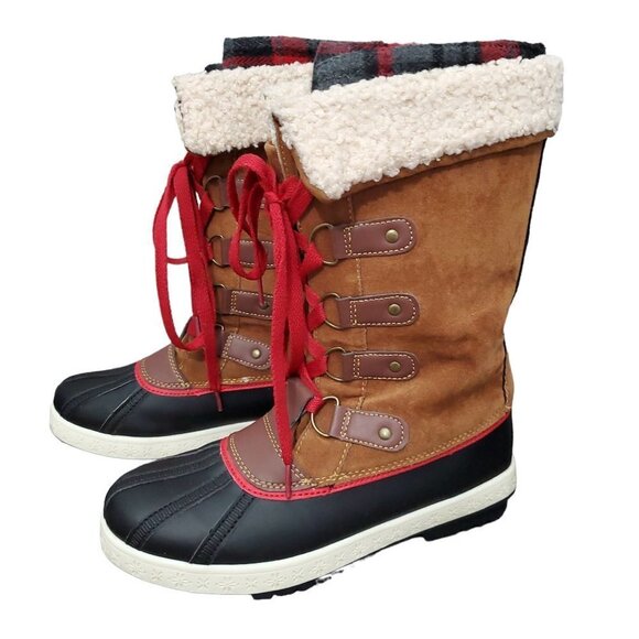 JustFab Brown Naila Faux Shearling Snow Rain Boot - Picture 1 of 13